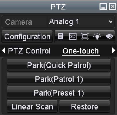 Figure 4 13 PTZ Panel One touch Step 3 There are 3 one touch park types selectable. Click the corresponding button to activate the park action.