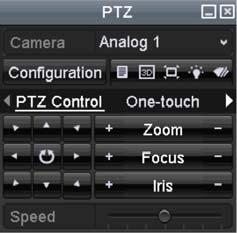 In PTZ control mode, the PTZ panel will be displayed when a mouse is connected with the device.