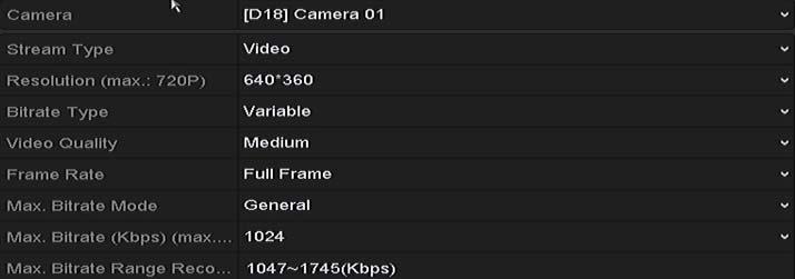 Step 7 Set encoding parameters for sub stream. 1) Select the Sub Stream tab. Figure 5 5 Copy Camera Settings Figure 5 6 Sub Stream Encoding 2) Select a camera in the camera drop down list.