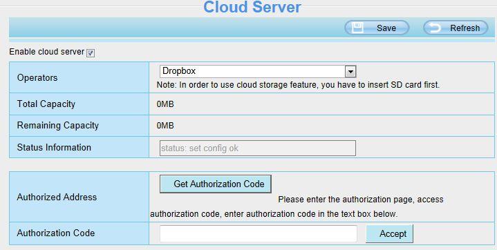 38 Enable cloud server: you can check it to enable the cloud server. Click the Get Authorization Code button, then you will enter the dropbox website.