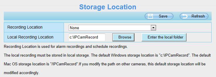 Figure 4.53 Recording Location: SD card or FTP. When the camera alarmed, it will store the alarm files to the SD card or FTP.