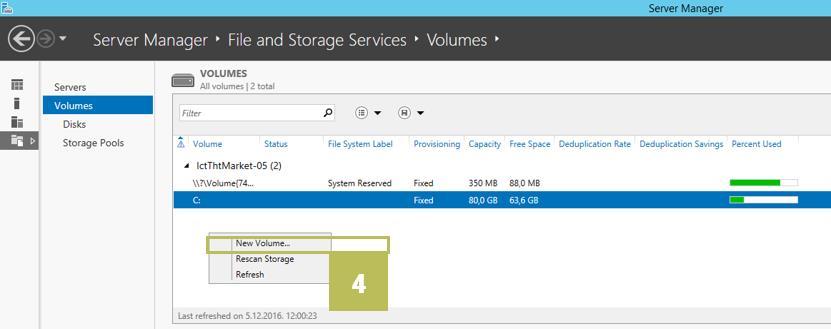 CLOUD SERVER: UPUTE ZA KORISNIKE 74 Slika 81: Server Manager upravljanje prostorom za pohranu podataka 3. Pritisnite Volumes kako biste vidjeli postojeće diskove.