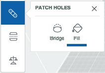 Patch Holes enables you to select to edge faces across a span and create a Bridge and then use Fill to patch the hole. 4.