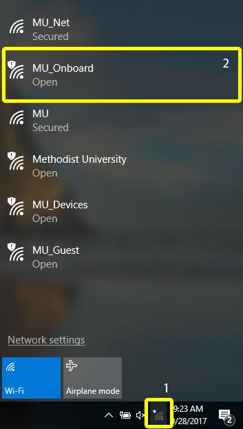 PC Note: If connected to a Methodist University SSID, then disconnect and forget the connection (refer to the bottom of p.