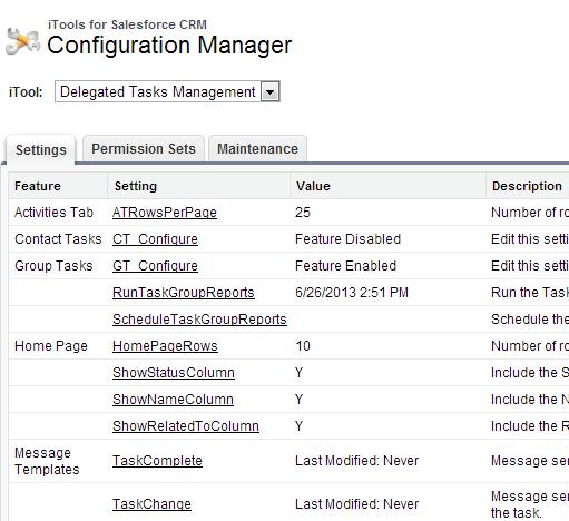 itools Settings All itools, including Delegated Tasks Management, include a set of itools Settings.