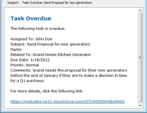 The default versions of the Overdue Task Notification feature templates are