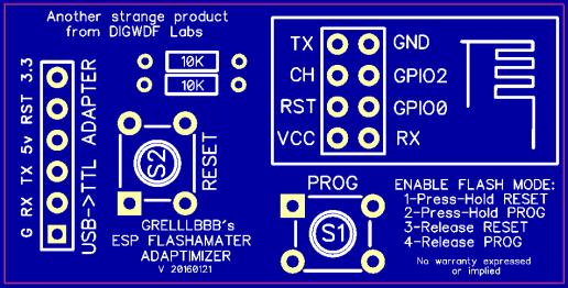 Grelllbbb s ESP Flashamater Adaptimizer Assembly & User Guide Overview The GEFA (we don t understand Grelllbb any better than you do, so we ll just abbreviate it GEFA) is a small programming tool