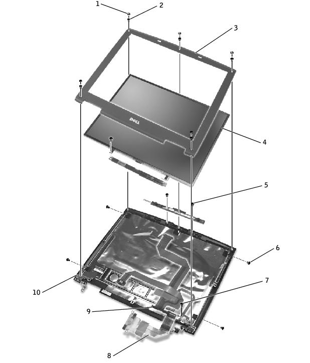 Display Assembly and Display Latch: Dell Latitude V710/V740 Service Manual 8.