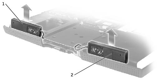 Speakers: Dell Latitude V710/V740 Service Manual 7. Remove the palm rest. 8. Disconnect the speaker connector from the system board.