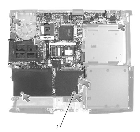 System Board: Dell Latitude V710/V740 Service Manual 1 M2.5 x 4-mm screws (6) NOTE: The M2.5 x 4 screws are silver. 18. Remove the six M2.