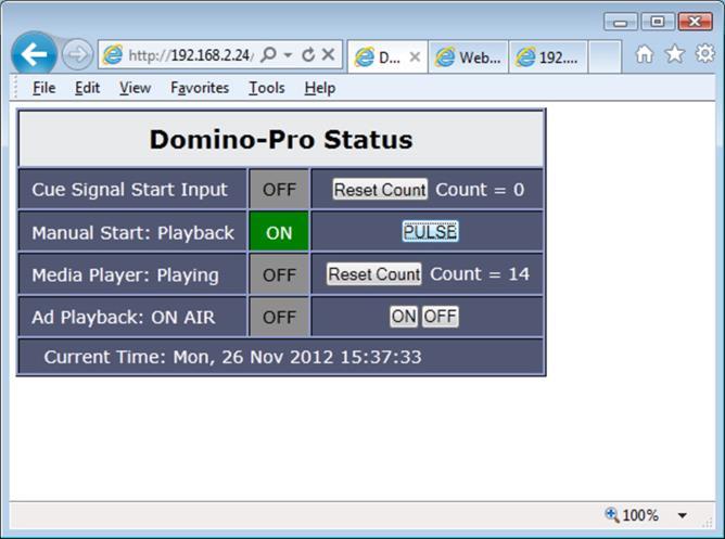 3.3 Web Status Monitoring and Control The web controller provides a way to view the status of the Domino Pro over an Ethernet network.
