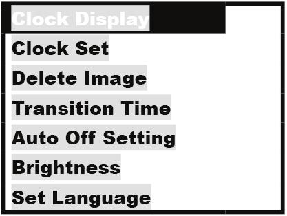 Setting viewing options You can change photo display duration, brightness, clock display, and other options.