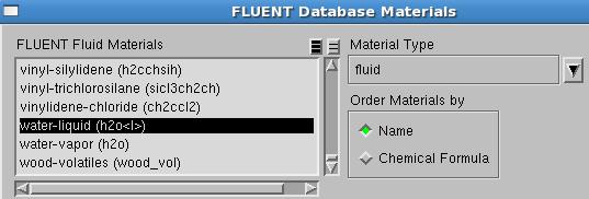 The default fluid is air, but we want to define the fluid as water. 2. In the main FLUENT menu, Define-Materials-Create/Edit- FLUENT Database. 3.
