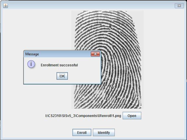 The fingerprint will be displayed by the GUI and at this point we can clock on the Enroll button to register the user: We get confirmation that the user has been enrolled.
