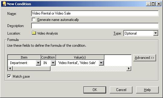 Lesson 8: Designing a complex folder 5. Select the Video Rental and Video Sale check boxes from the Select values: list. 6. Click OK to include the selected values in the Value(s) field. 7.