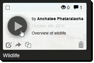 To open a VoiceThread presentation, roll over the presentation icon and click the play button.