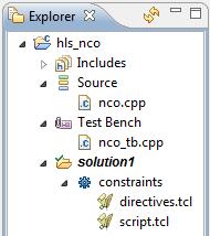 Exercise 4C: Creating IP in Vivado HLS (h) In the Explorer panel, expand the Source and Test Bench headings.