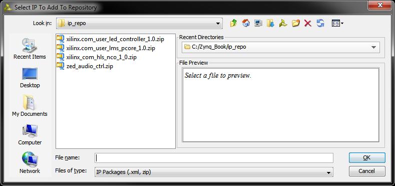 Exercise 5A: Importing IP to the Vivado IP Catalog (i) In the IP in Selected Repository panel, shown in Figure 5.2, click Add IP. The Select IP TO Add To Repository window will open: Figure 5.
