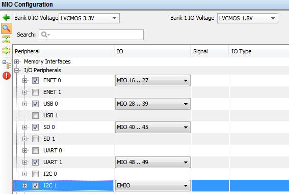Exercise 5B: ZedBoard Audio in Vivado IP Integrator (g) Enable the I2C 1 peripheral in the MIO Configuration panel. EMIO should automatically be selected for IO, as shown in Figure 5.