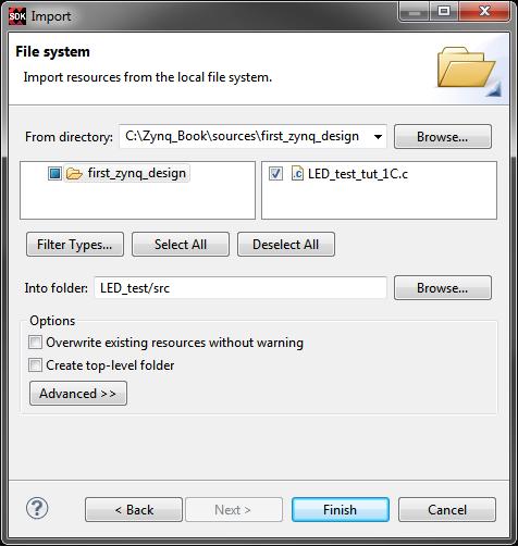 Exercise 1C: Creating a Software Application in the SDK (f) In the Import File System window, click the Browse... button.