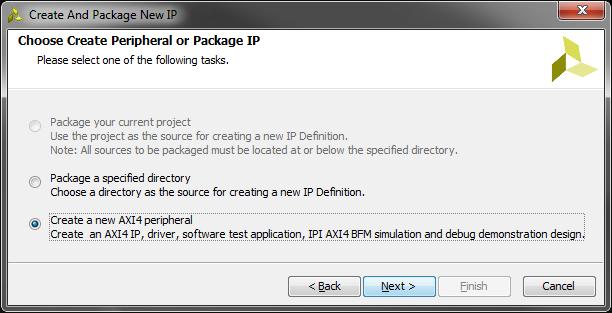 5) is where we specify whether to create a new peripheral template file or to package existing source files into an IP core.