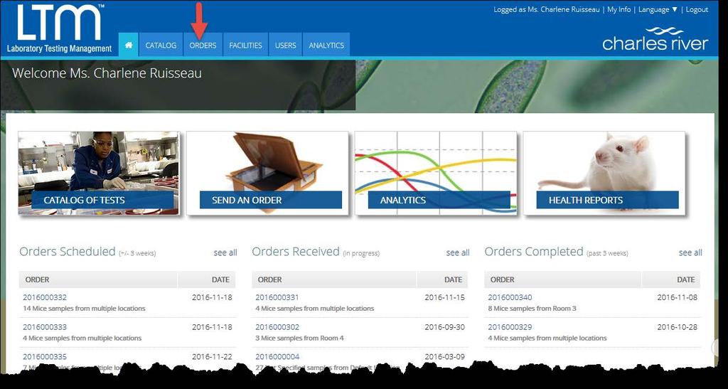 1 Laboratory Testing Management (LTM ) User Guide Searching on the Orders page In LTM, the Orders List page is where you can find all