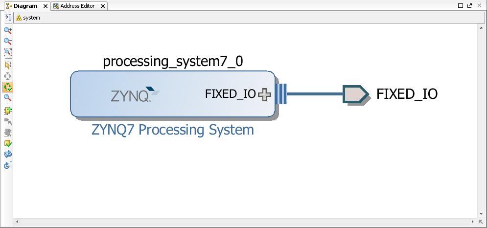 6. Click OK to exit the processing system customization window. Notice the ZYNQ7 Processing System block diagram got simplified by de-selecting all the options mentioned earlier. 7.