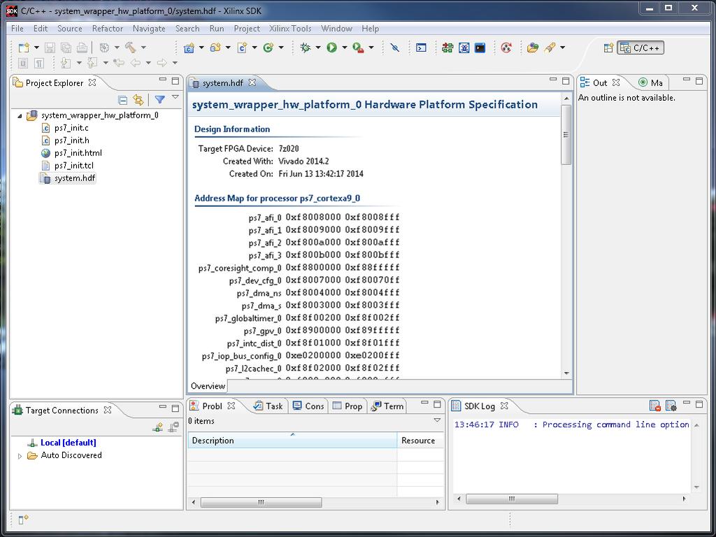 Figure 2-10: The SDK GUI The hardware description file is automatically read in. The system.