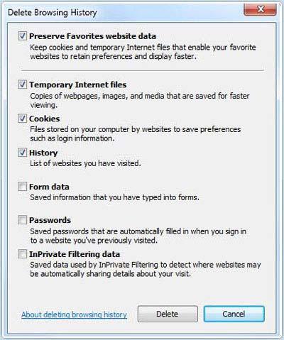 Deleting Browsing History Introduced in Internet Explorer 7, the Delete Browsing History feature enables a single-click deletion of the data saved by Internet Explorer.