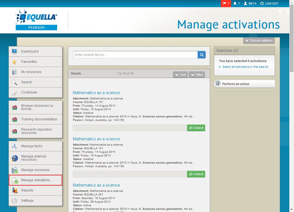 Manage activations The Manage activations page displays copyright activations. Content and system administrators would typically be granted privileges to access this function to manage activations.