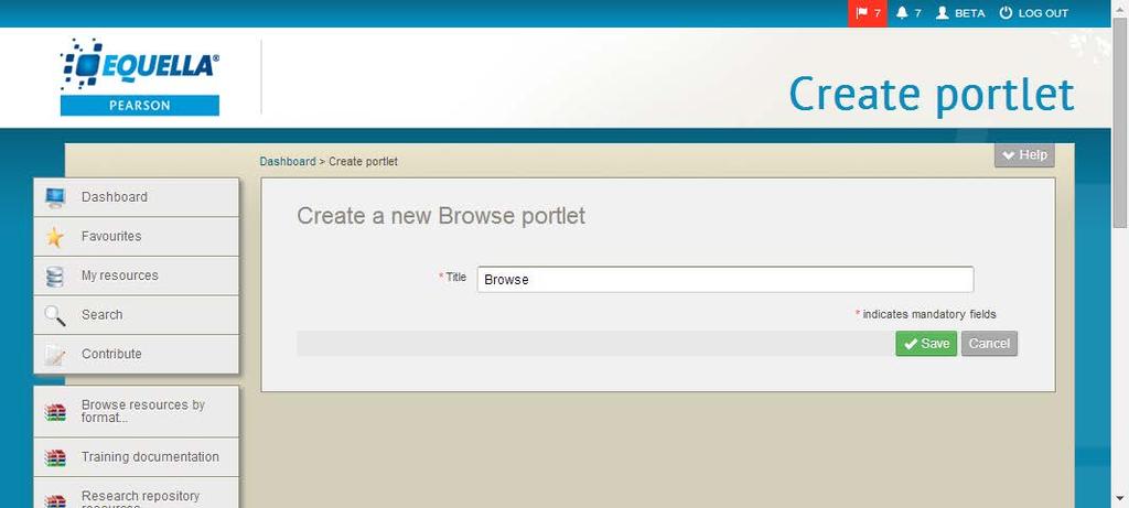 A list of available portlets displays. Click the Browse link to display the Create a new Browse portlet page, as shown in Figure 93. Figure 93 Create a new Browse portlet page 2.