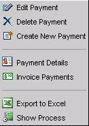 Managing Invoices and Payments 4-5 Use the tool bar buttons to refresh the screen, create a payment, edit the selected payment or remove the selected payment.