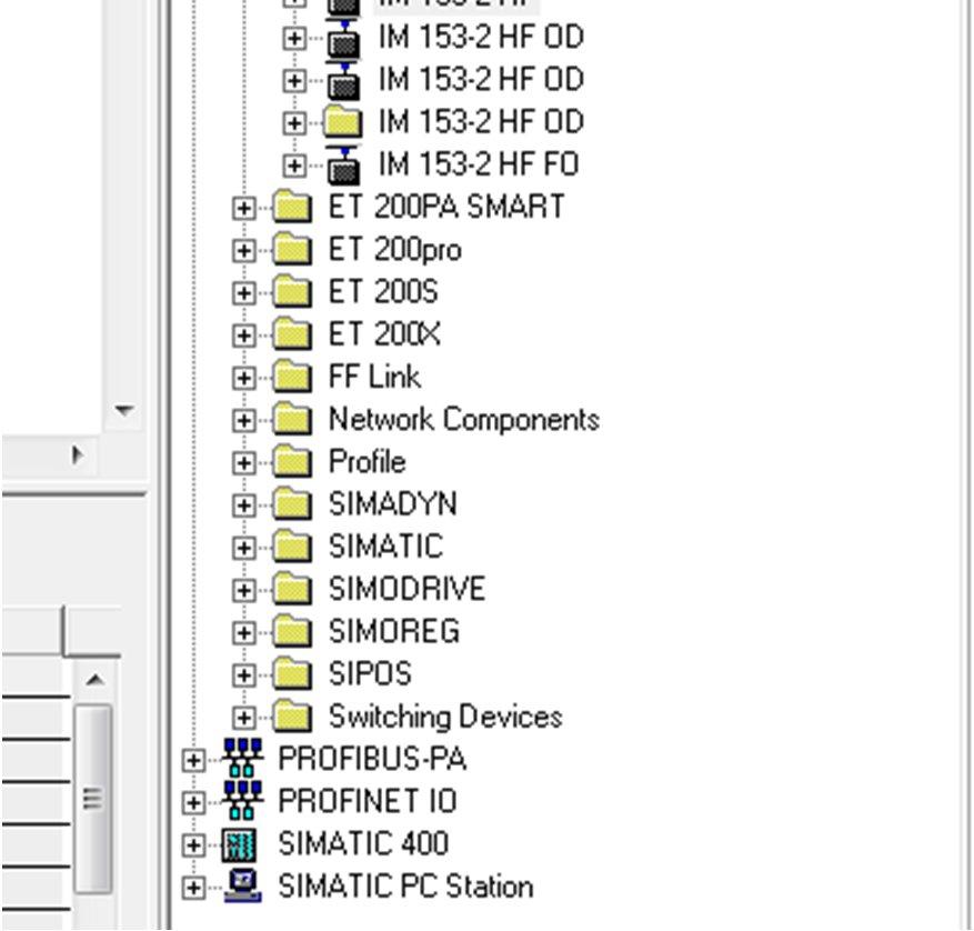 In the hardware catalog, under "PROFIBUS DP > ET 200M", select the