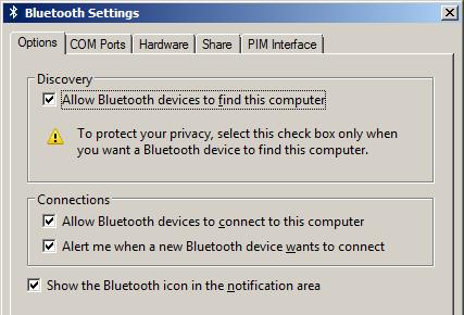 Set the computer built-in Bluetooth as Discoverable in