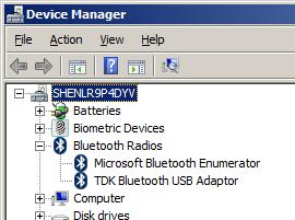 Plug in the BRBLU03-010A0 if your computer is not equipped with Bluetooth Figure 4: Device Manager -