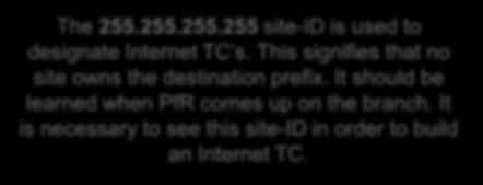 It is necessary to see this site-id BR in order to BRbuild an Internet TC. Transit MC (10.10.200.254) No Internet channels are present!