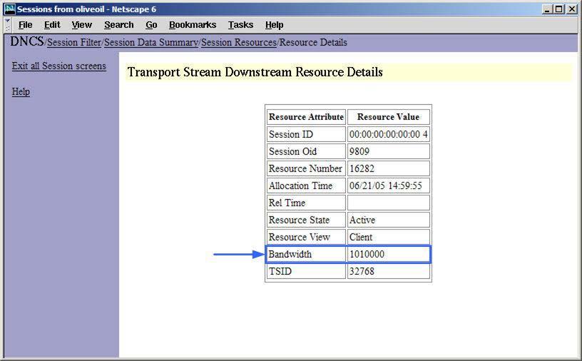 In the Select column, click the Transport Stream Downstream box that also displays Client in the View column, and then click Display