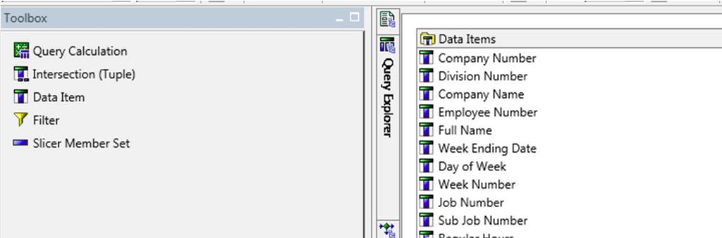 From the toolbox, drag a calculated query item into the Data Items List in the middle of the