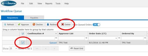 7. To delete or remove a saved Purchase Order: a. Navigate to the WorkFlow queue. You do this be
