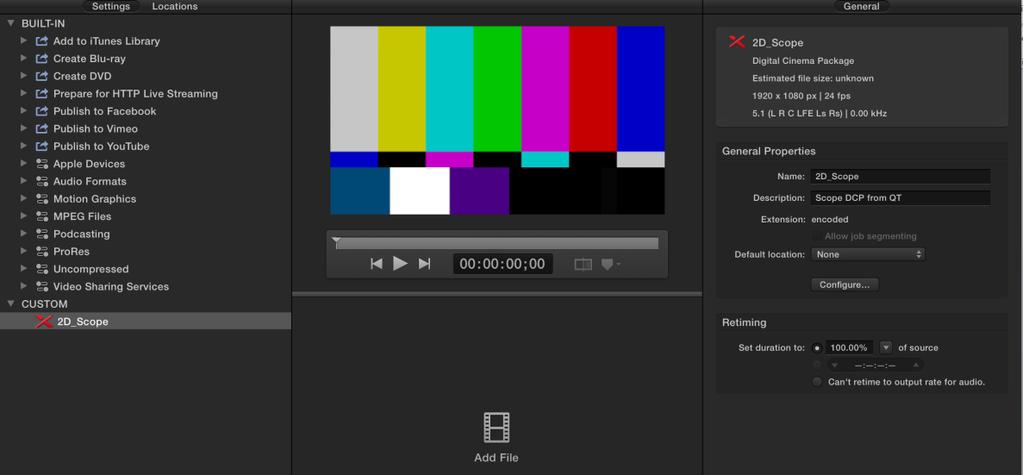 In the Options window, select the correct source colour space, desired encoding bitrate and destination aspect ratio.