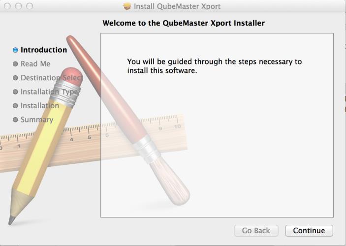 Installating QubeMaster Xport 2.5 QubeMaster Xport 2.5 can be installed on any Mac running OS version 10.10.x (El Capitan) and Apple Compressor 4.2. Earlier versions of the Mac OS and Apple Compressor are not supported.