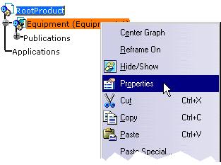 Page 133 1. In the Equipment.CATProduct, if you edit the properties of the Equipment, you will display the properties of the reference. Type and External Reference are attributes of the reference.