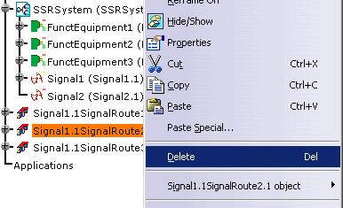 Deleting a Signal Route Page 57 This task shows you how to delete a signal route. The SSRSession.CATProduct document is still open from the previous task. 1.