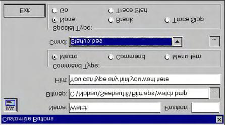 EMUL16/300 PC User Guide 4. In the Hint text field, type in a sentence as shown in the example (Figure 75). Then position the cursor on the W icon. The sentence appears in a yellow box. 5.