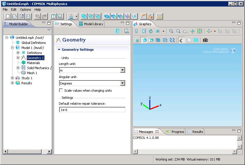 To begin drawing your structure, expand Model 1 from the drop down list. Right-click on Geometry 1 and select block.