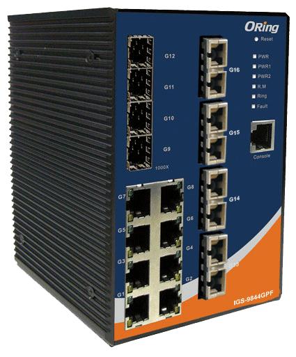 8x10/100/1000Base-T(X) ports and 4x100/1000Base-X SFP ports and 4x100Base-FX (IGS-9844GPFX series) or 4x1000Base-X (IGS-9844GPF series) optical fiber port with SC connector.