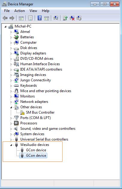 The amount of GCon devices on the list should be equal amount of connected WesAudio units.