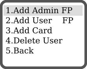 5.3. MANAGER USERS CHAPTER 5. LOCK MENU 5.3.1 Add Admin Fingerprint Scan the new admin fingertip twice. Enter a name for this admin using the keypad.
