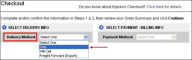 Ordering, Continued Step 5: Click the dropdown arrow in the Delivery Method field and