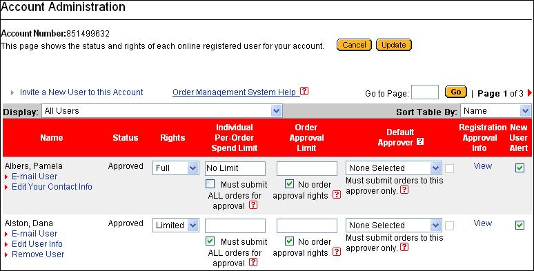 Account Administration, Continued Step 2, Cont.: Result: The Account Administration screen is displayed.
